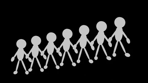 Stick men characters in a row dancing on black background Stock Footage 308373547