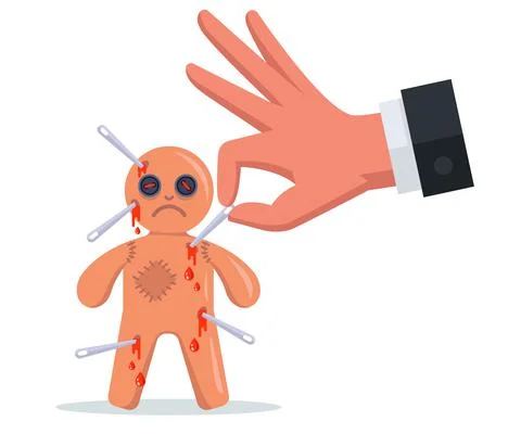 Stick needles into a voodoo doll. perform a magic rite. Stock Illustration