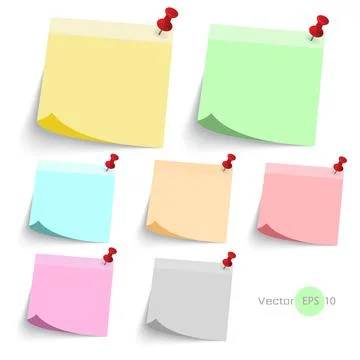Stick note paper with Color set Isolate on white  background,Vector  Illustra Stock Illustration
