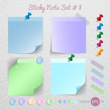 Stick note paper with Color set Isolate on white  background,Vector  Illustra Stock Illustration