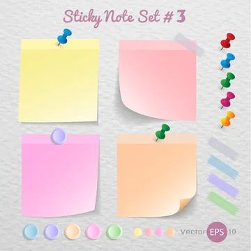 Stick note paper with Color set Isolate on white  background,Vector  Illustra Stock Illustration