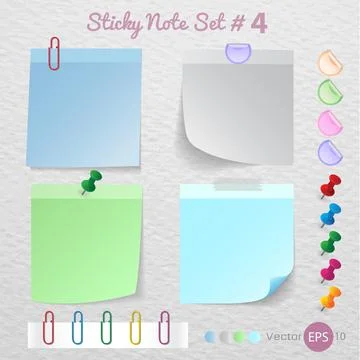 Stick note paper with Color set Isolate on white  background,Vector  Illustra Stock Illustration