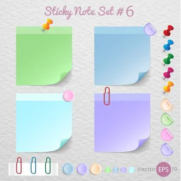 Stick note paper with Color set Isolate on white  background,Vector  Illustra Stock Illustration