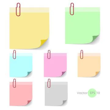 Stick note paper with Color set Isolate on white  background,Vector  Illustra Stock Illustration