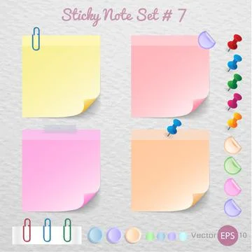 Stick note paper with Color set Isolate on white  background,Vector  Illustra Stock Illustration