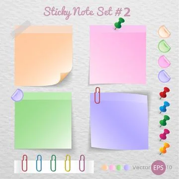 Stick note paper with Color set Isolate on white  background,Vector  Illustra Stock Illustration