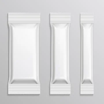 Stick plastic packs vector set for snack product, coffee, salt, sugar, pepper 库存插图