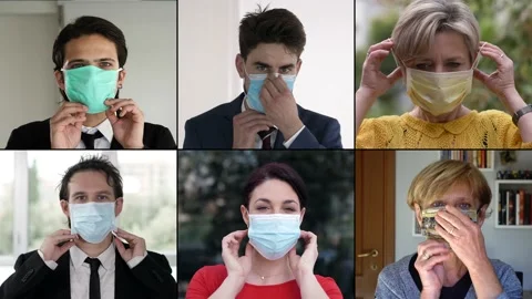 Stick to the rules - people of different ages wear the mask stare at camera 스톡 동영상 148766619