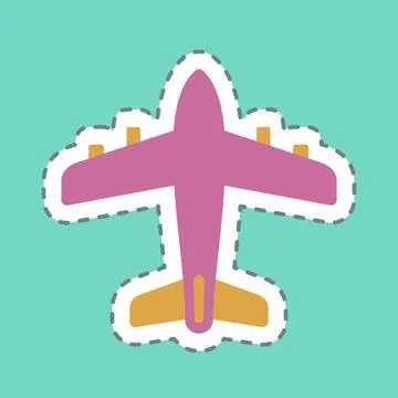 Sticker Aeroplane - Line Cut - Simple illustration,Editable stroke Stock Illustration