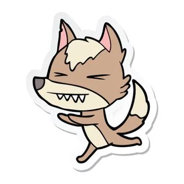 Sticker of a angry wolf running Stock Illustration