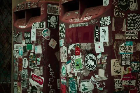 Sticker bomber mail boxes Stock Photos