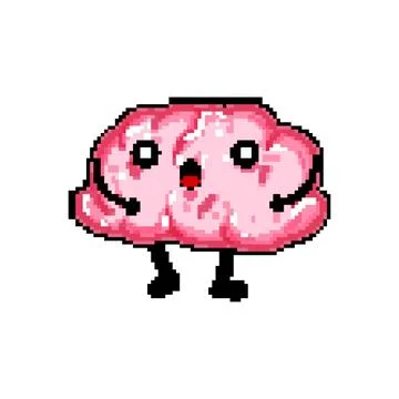 Sticker brain character pixel art vector illustration Stock Illustration