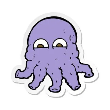 Sticker of a cartoon alien squid face Stock Illustration
