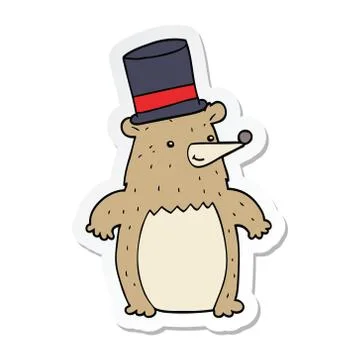 Sticker of a cartoon bear in top hat Stock Illustration