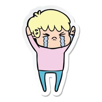 Sticker of a cartoon boy crying Stock Illustration