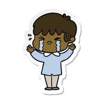 Sticker of a cartoon boy crying Stock Illustration