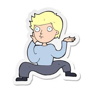 Sticker of a cartoon boy doing crazy dance Stock Illustration