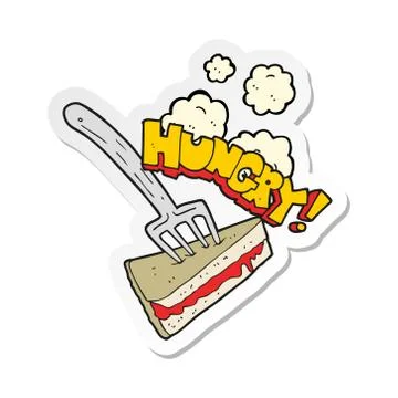 Sticker of a cartoon cake with fork Stock Illustration