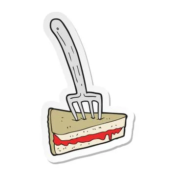 Sticker of a cartoon cake with fork Illustrazione stock