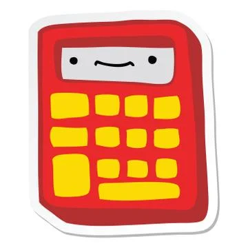 Sticker of a cartoon calculator Stock Illustration