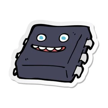 Sticker of a cartoon computer chip Illustrazione stock