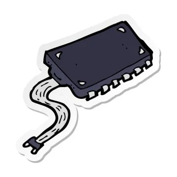 Sticker of a cartoon computer chip 스톡 일러스트