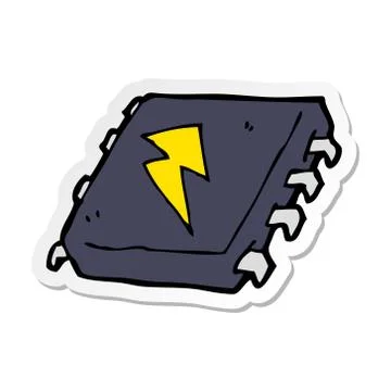 Sticker of a cartoon computer chip 스톡 일러스트