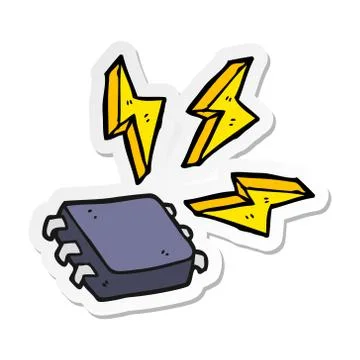 Sticker of a cartoon computer chip 스톡 일러스트
