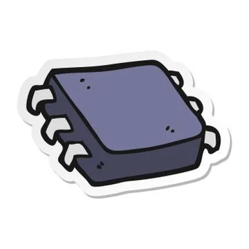 Sticker of a cartoon computer chip 스톡 일러스트