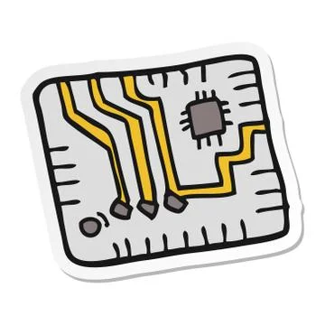 Sticker of a cartoon computer circuitboard Stock Illustration
