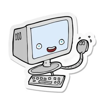 Sticker of a cartoon computer Stock Illustration