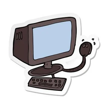 Sticker of a cartoon computer Stock Illustration