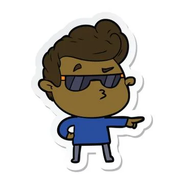 Sticker of a cartoon cool guy Stock Illustration