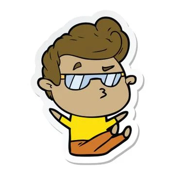 Sticker of a cartoon cool guy Stock Illustration