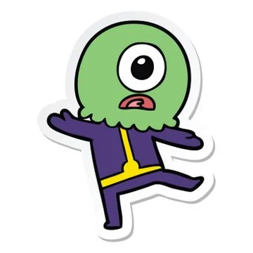 Sticker of a cartoon cyclops alien spaceman Stock Illustration