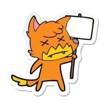 Sticker of a cartoon dead fox with protest sign Ilustração Stock