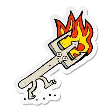 Sticker of a cartoon devil fork Stock Illustration