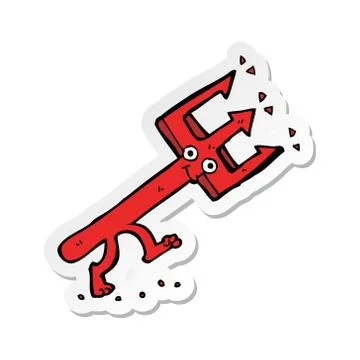 Sticker of a cartoon devil fork Stock Illustration