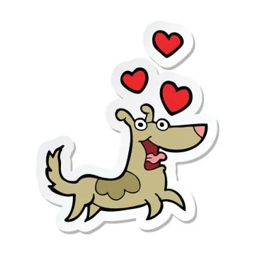 Sticker of a cartoon dog with love hearts Stock Illustration