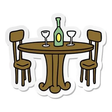 Sticker cartoon doodle dinner table and drinks Stock Illustration