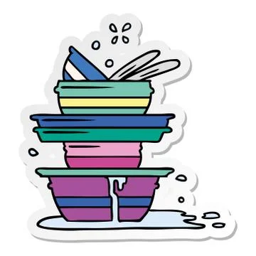 Sticker cartoon doodle of a stack of dirty plates Stock Illustration