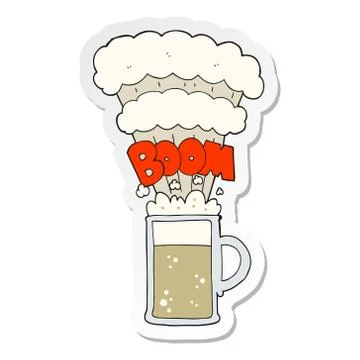 Sticker of a cartoon exploding beer Illustrazione stock