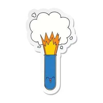 Sticker of a cartoon exploding chemicals in test tube Stock Illustration