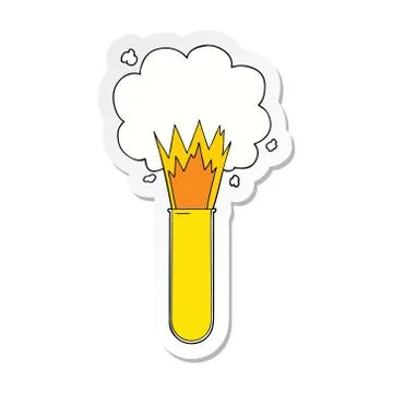 Sticker of a cartoon exploding chemicals in test tube Stock Illustration