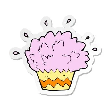 Sticker of a cartoon exploding cupcake Stock Illustration