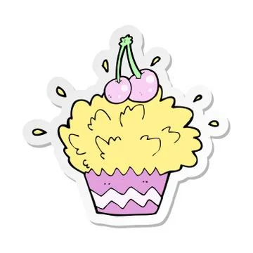 Sticker of a cartoon exploding cupcake 스톡 일러스트
