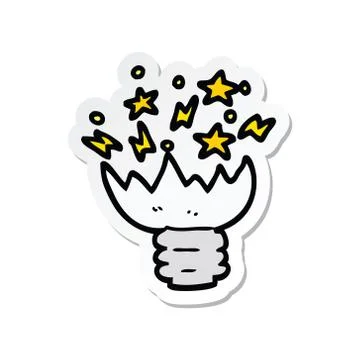 Sticker of a cartoon exploding light bulb Stock Illustration