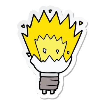 Sticker of a cartoon exploding light bulb Stock Illustration