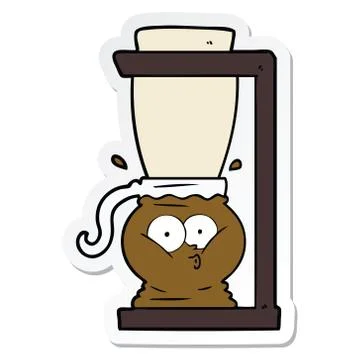 Sticker of a cartoon filter coffee machine Stock Illustration