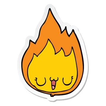 Sticker of a cartoon flame with face Stock Illustration